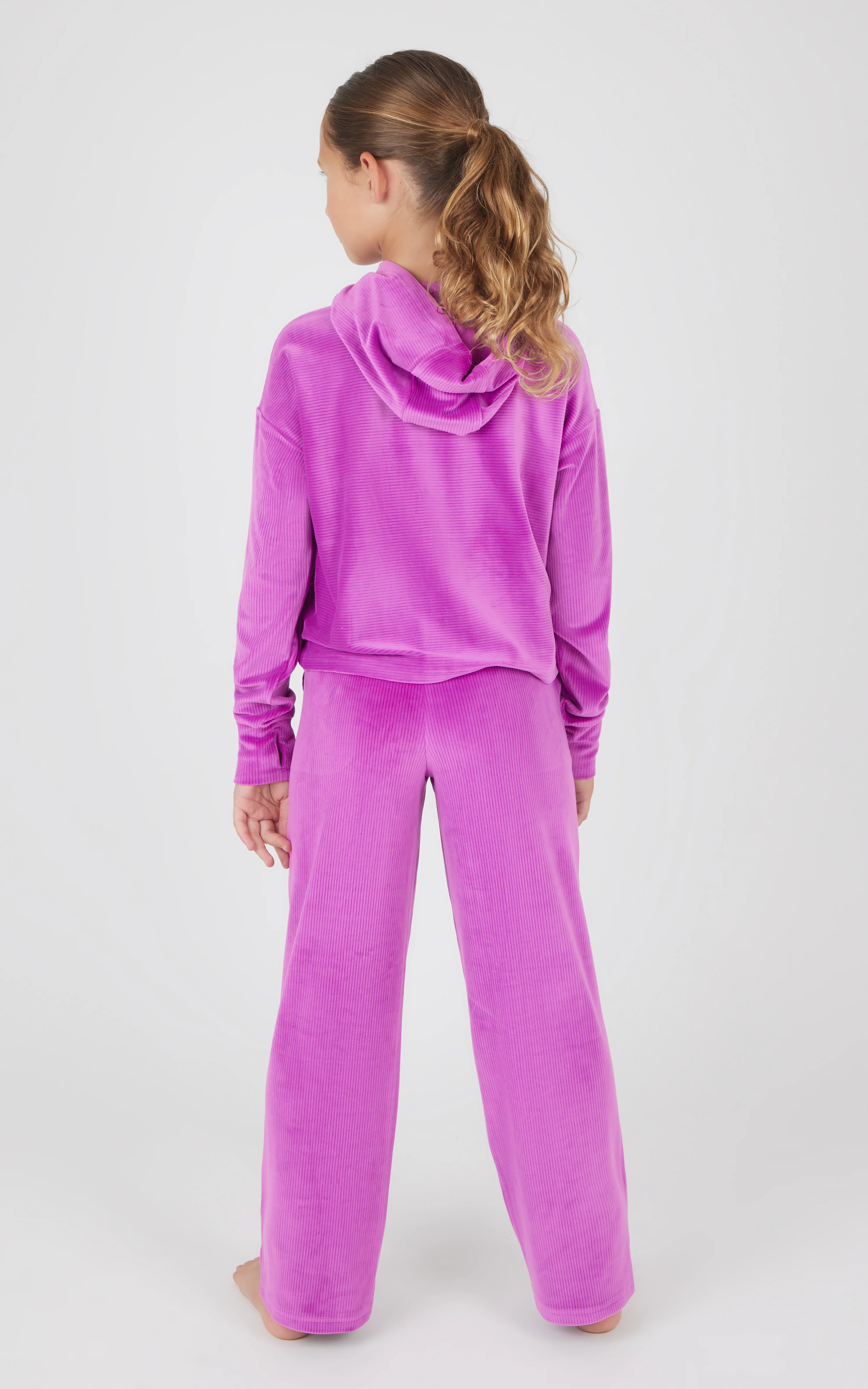 Girls 2 PC Ribbed Velour Hoodie and Straight Leg Pant - Image 3