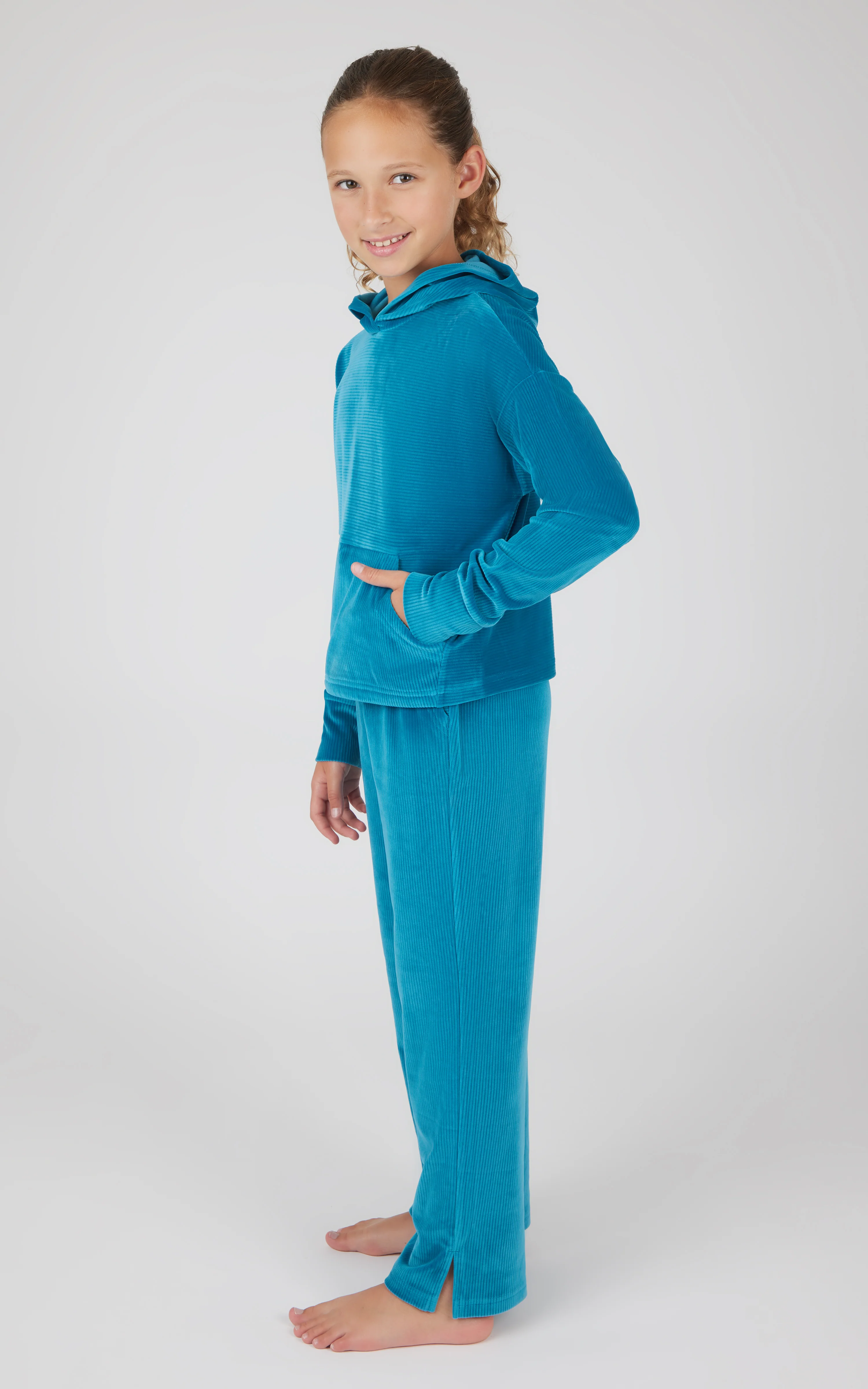 Girls 2 PC Ribbed Velour Hoodie and Straight Leg Pant - Image 4