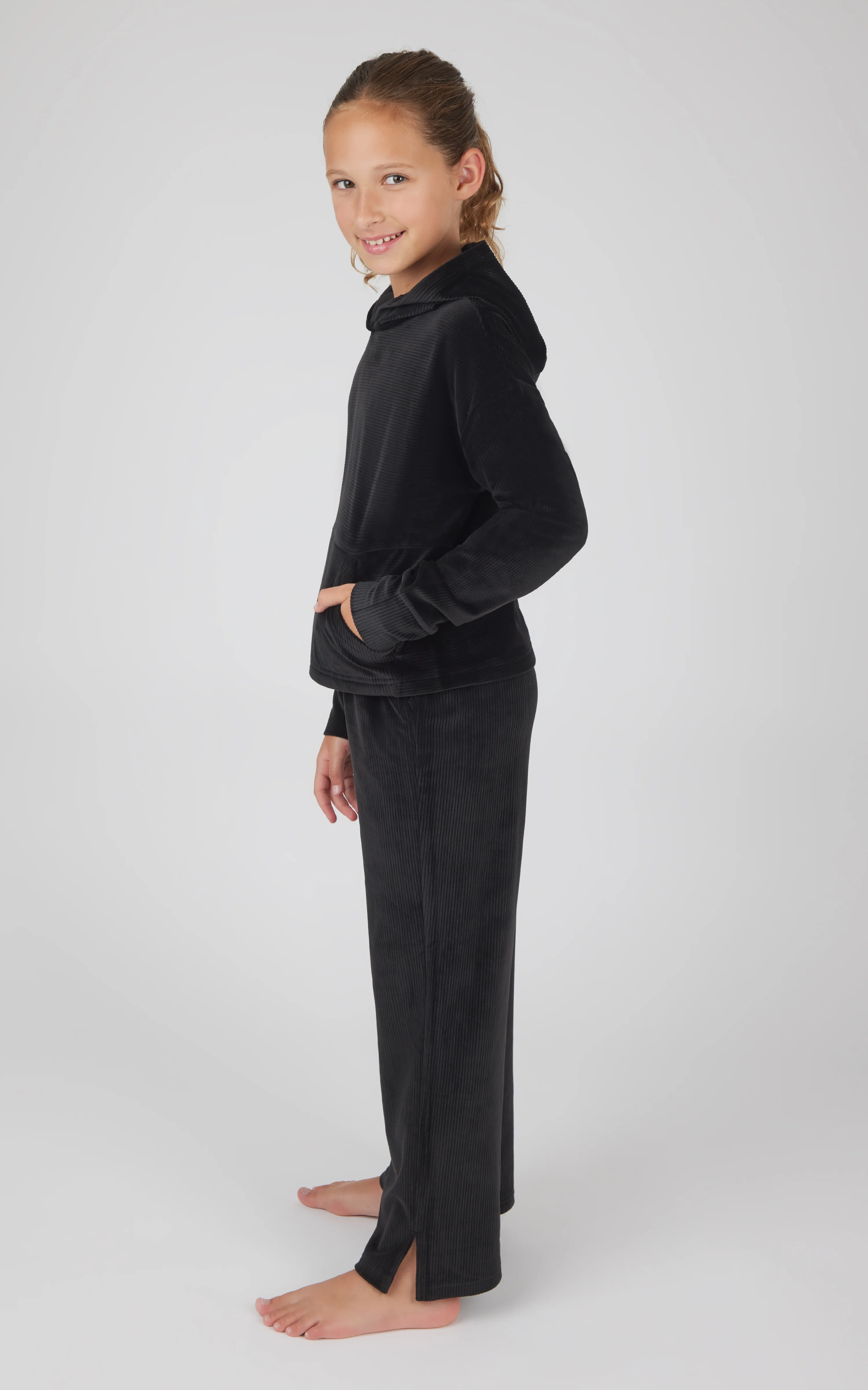 Girls 2 PC Ribbed Velour Hoodie and Straight Leg Pant - Image 6