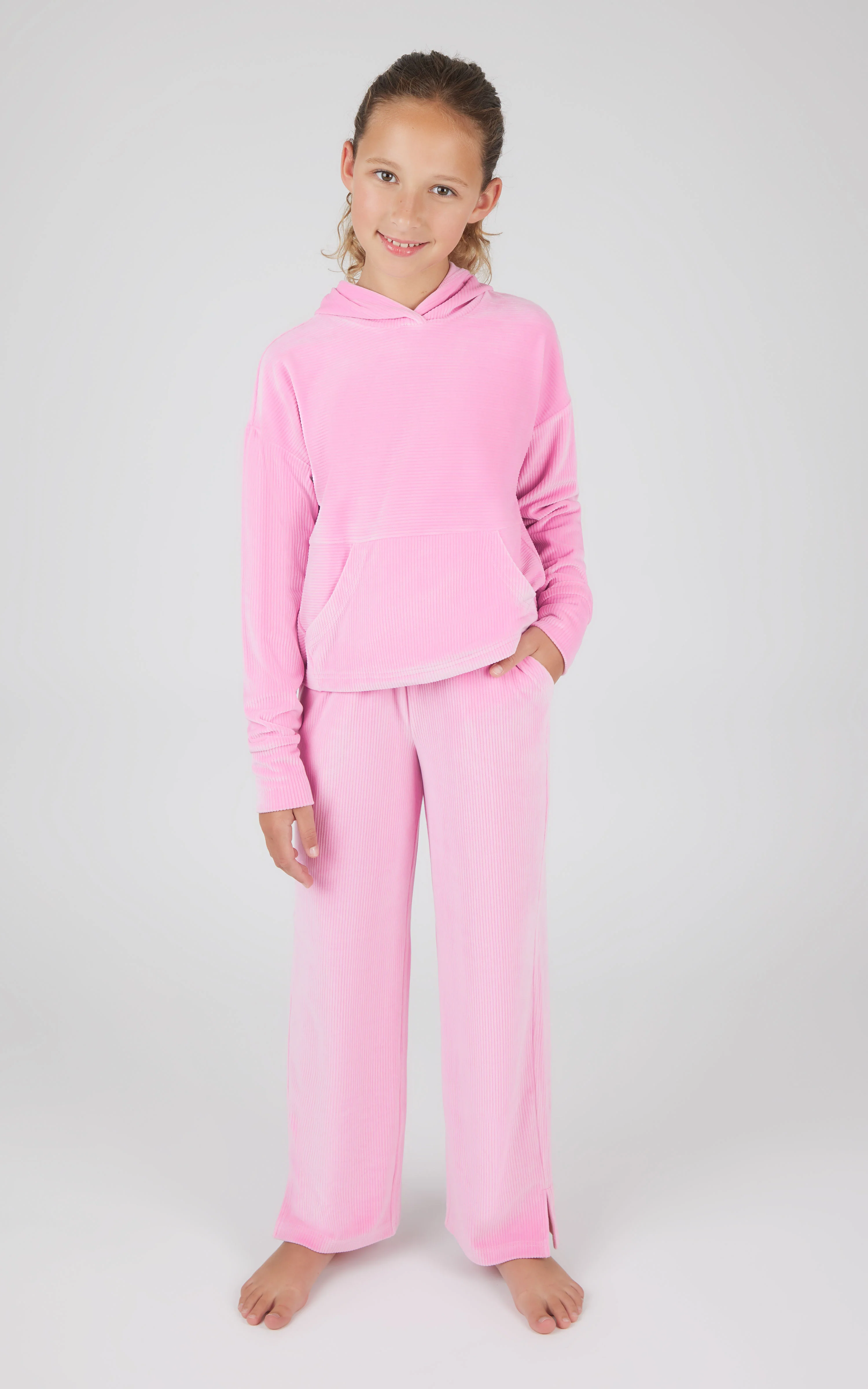Girls 2 PC Ribbed Velour Hoodie and Straight Leg Pant - Image 8