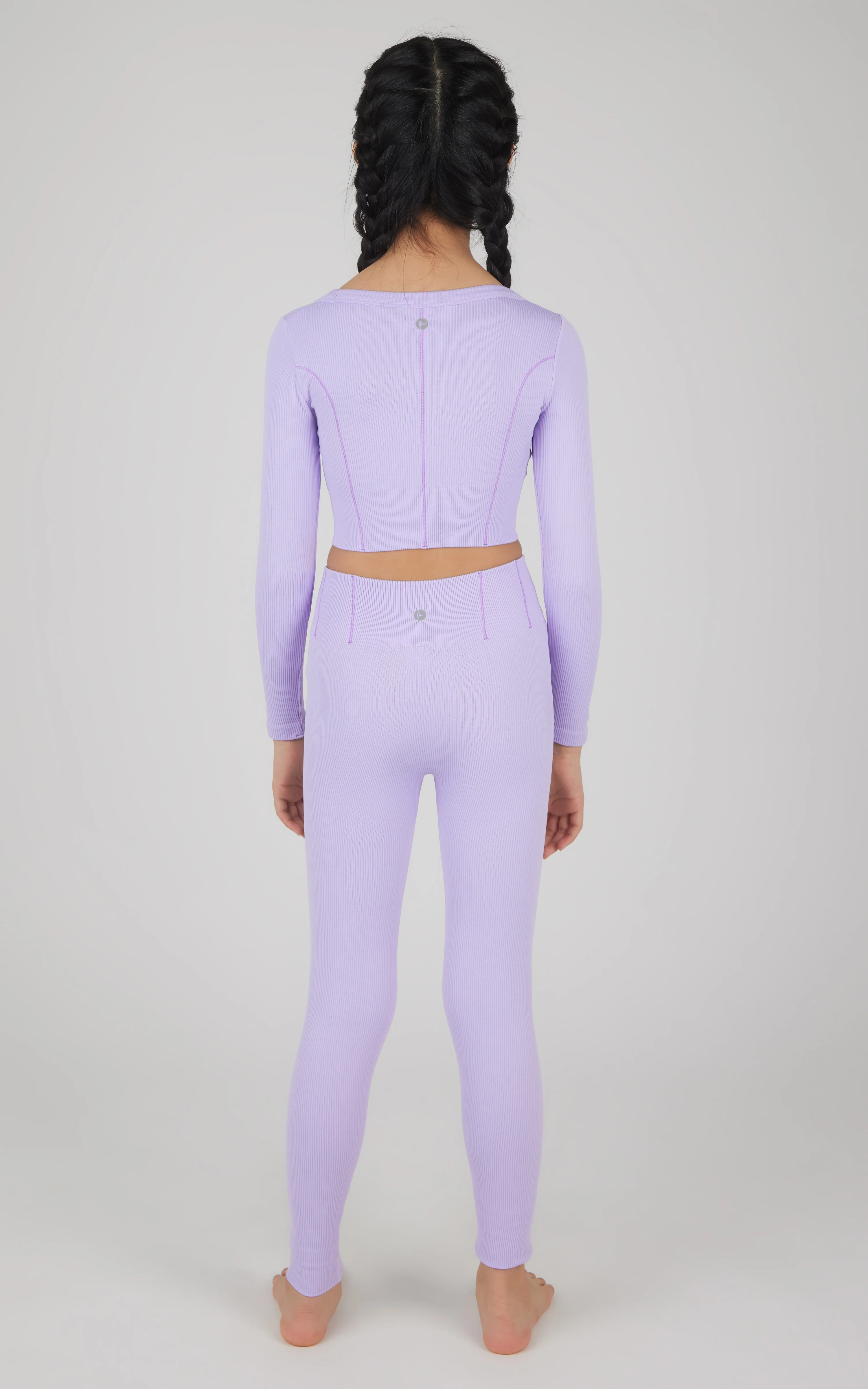 Girls 2 PC Seamless Ribbed Long Sleeve Top and Legging Set - Image 3