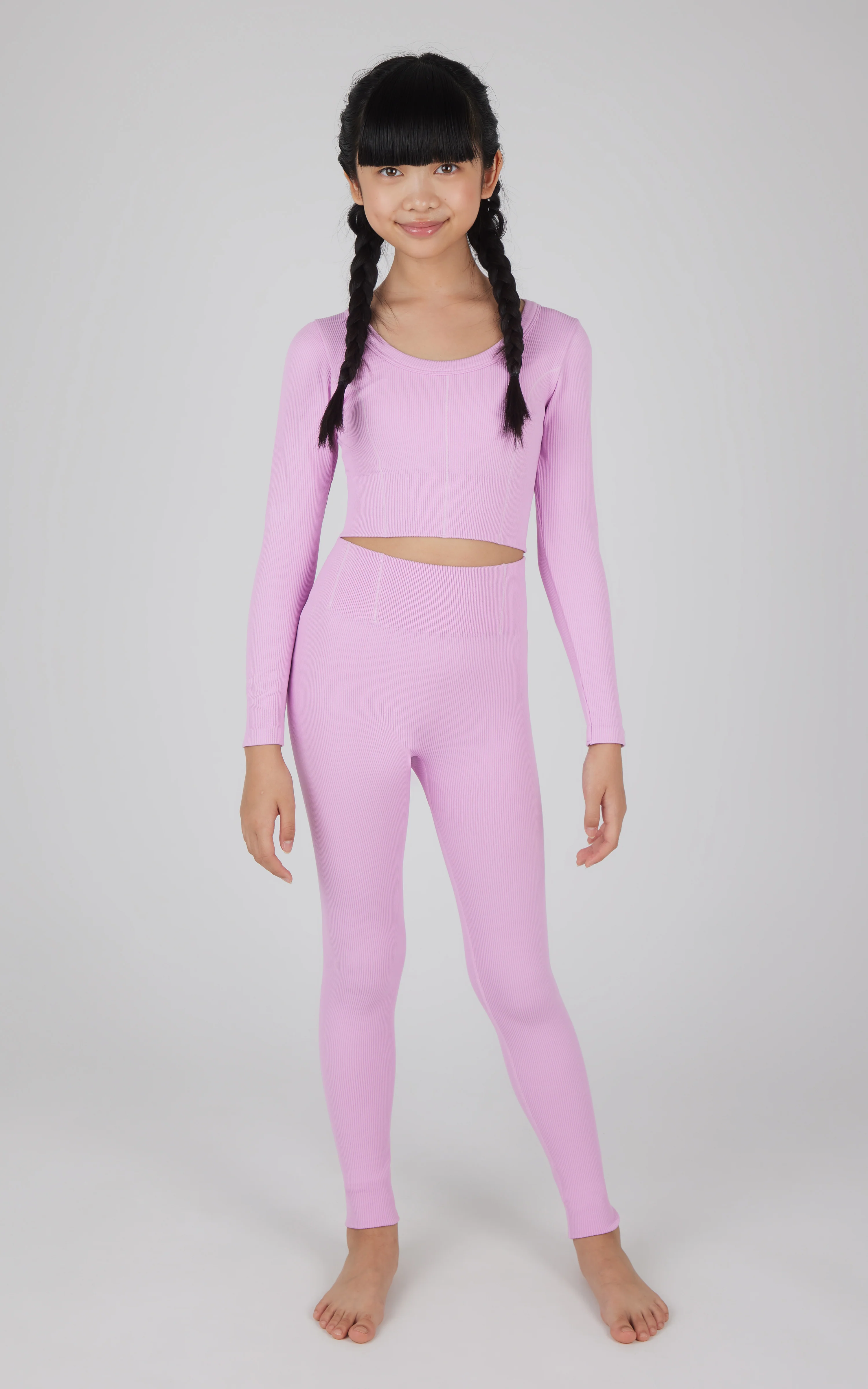 Girls 2 PC Seamless Ribbed Long Sleeve Top and Legging Set - Image 8