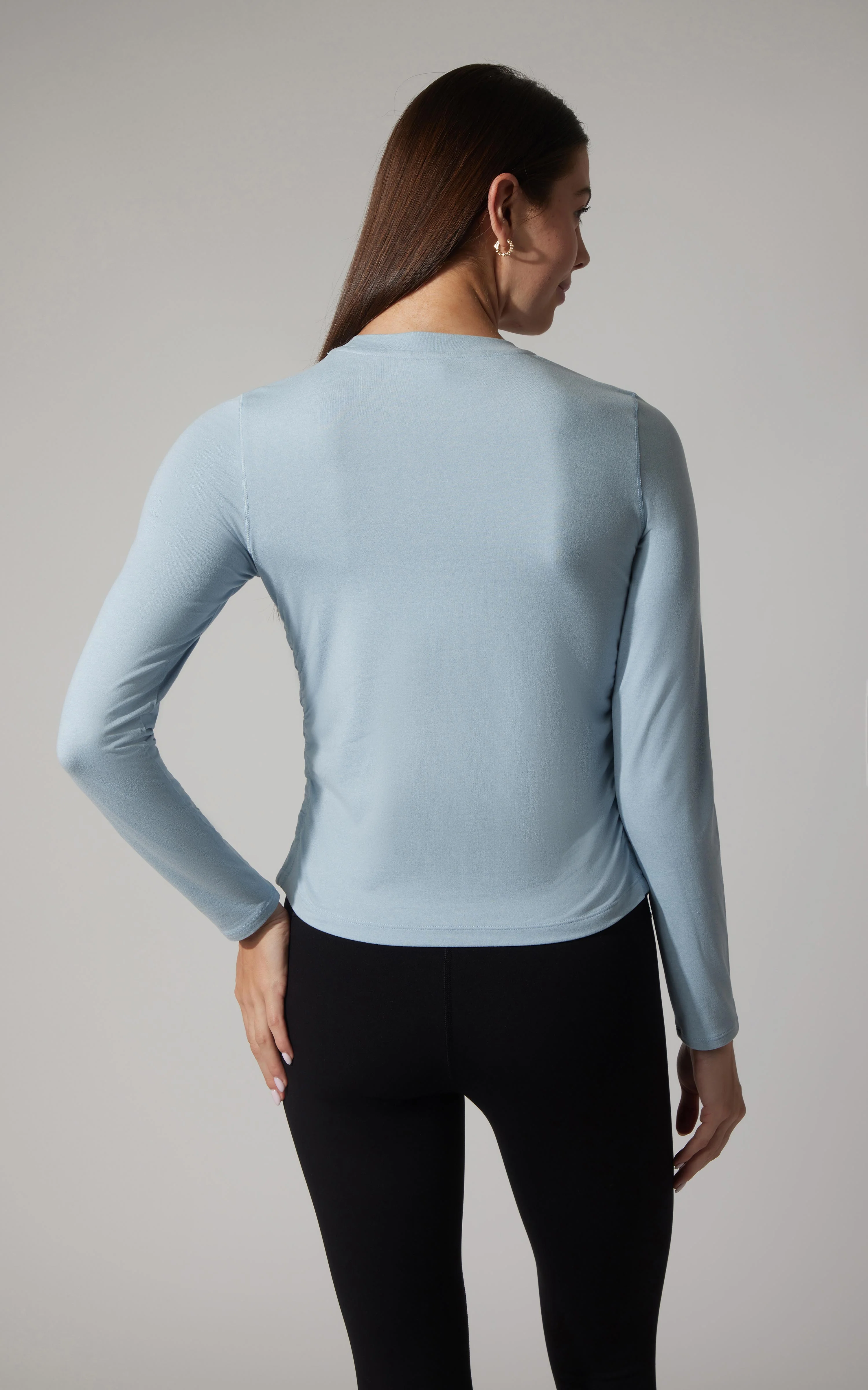 2 PK Cationic Jersey Crew Neck Top with Side Ruching and Everyday Crew Neck Top - Image 4