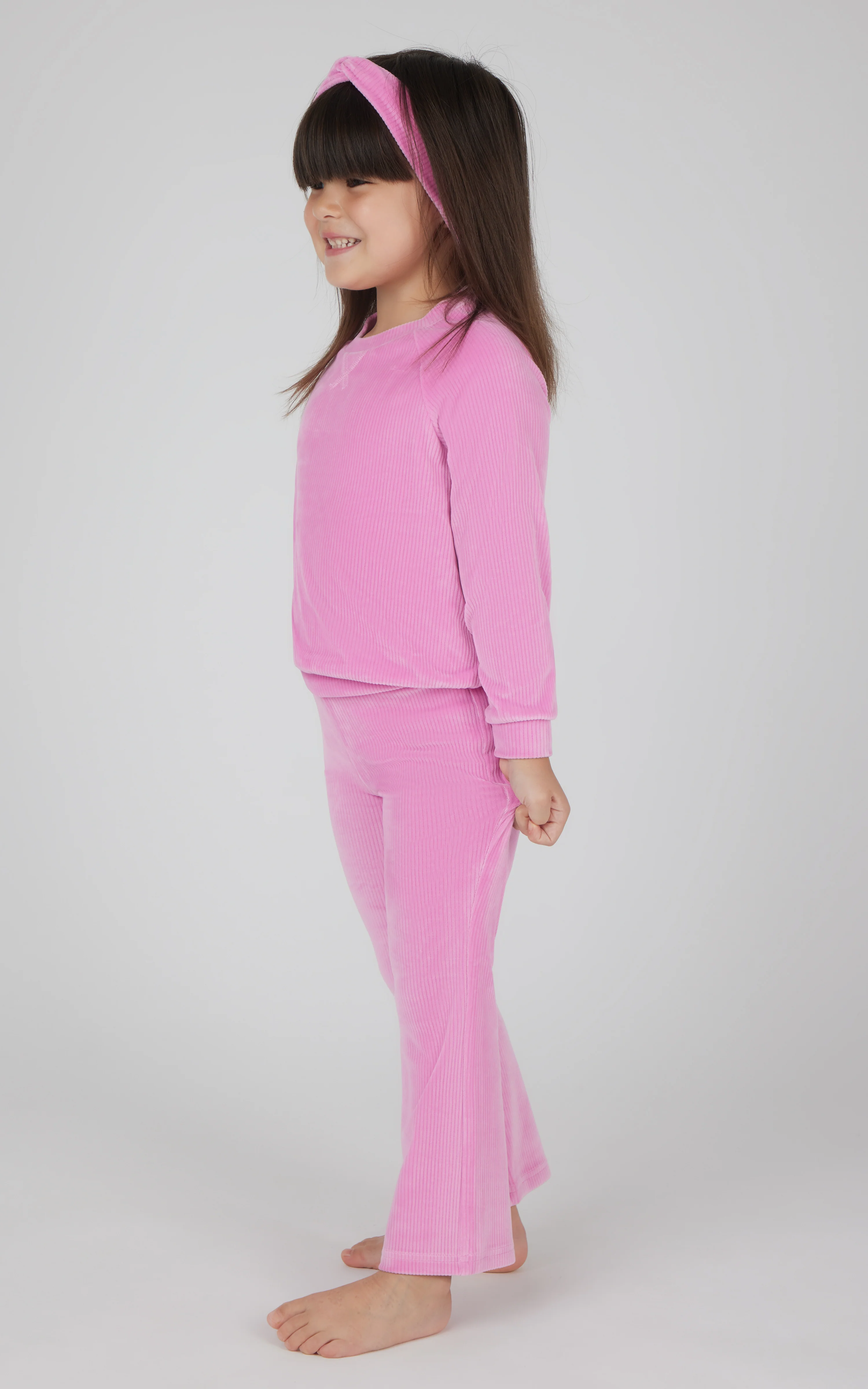 Toddler 3 PC Ribbed Top + Flared Leg Pant + Headband Set - Image 3
