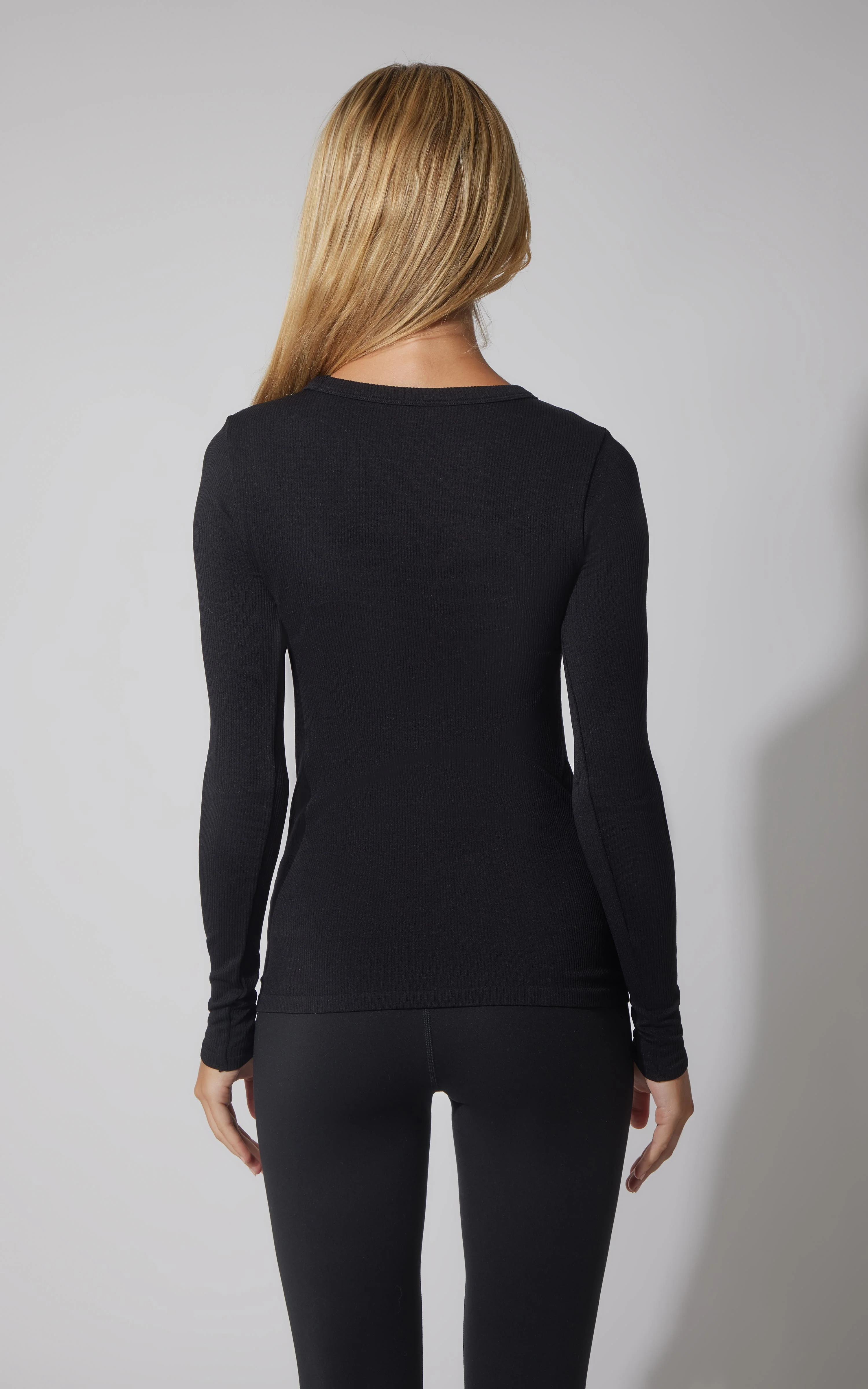 3 PK Ribbed Seamless Crew Neck, Scoop Neck and Square Neck Long Sleeve Top - Image 7