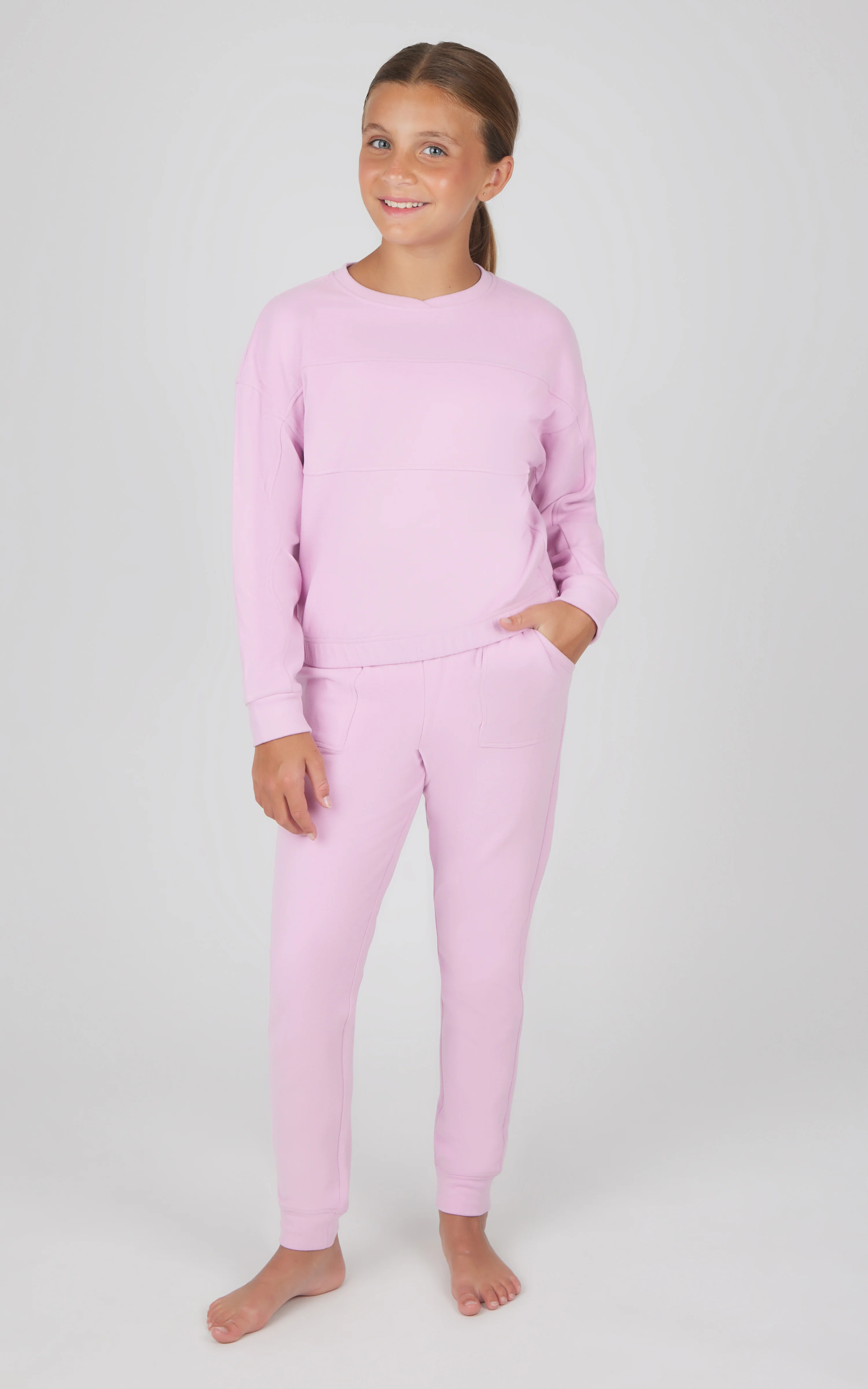 Girls 2 PC Melange Long Sleeve Top and Jogger Set - Image 7