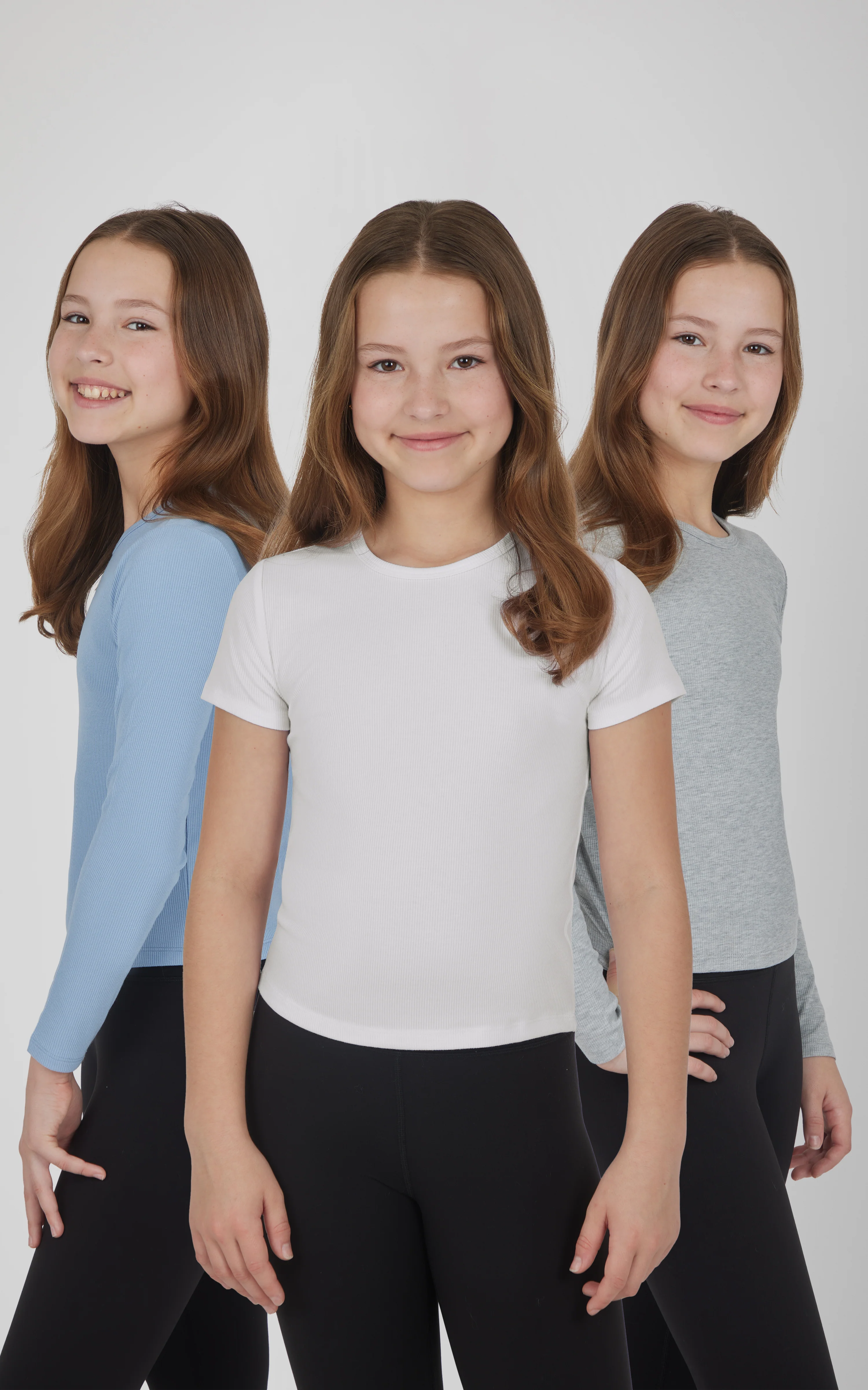 Girls 3 PK Ribbed Crew Neck Short Sleeve Shirt + Ribbed Crew Neck Long Sleeve Shirt - Image 16