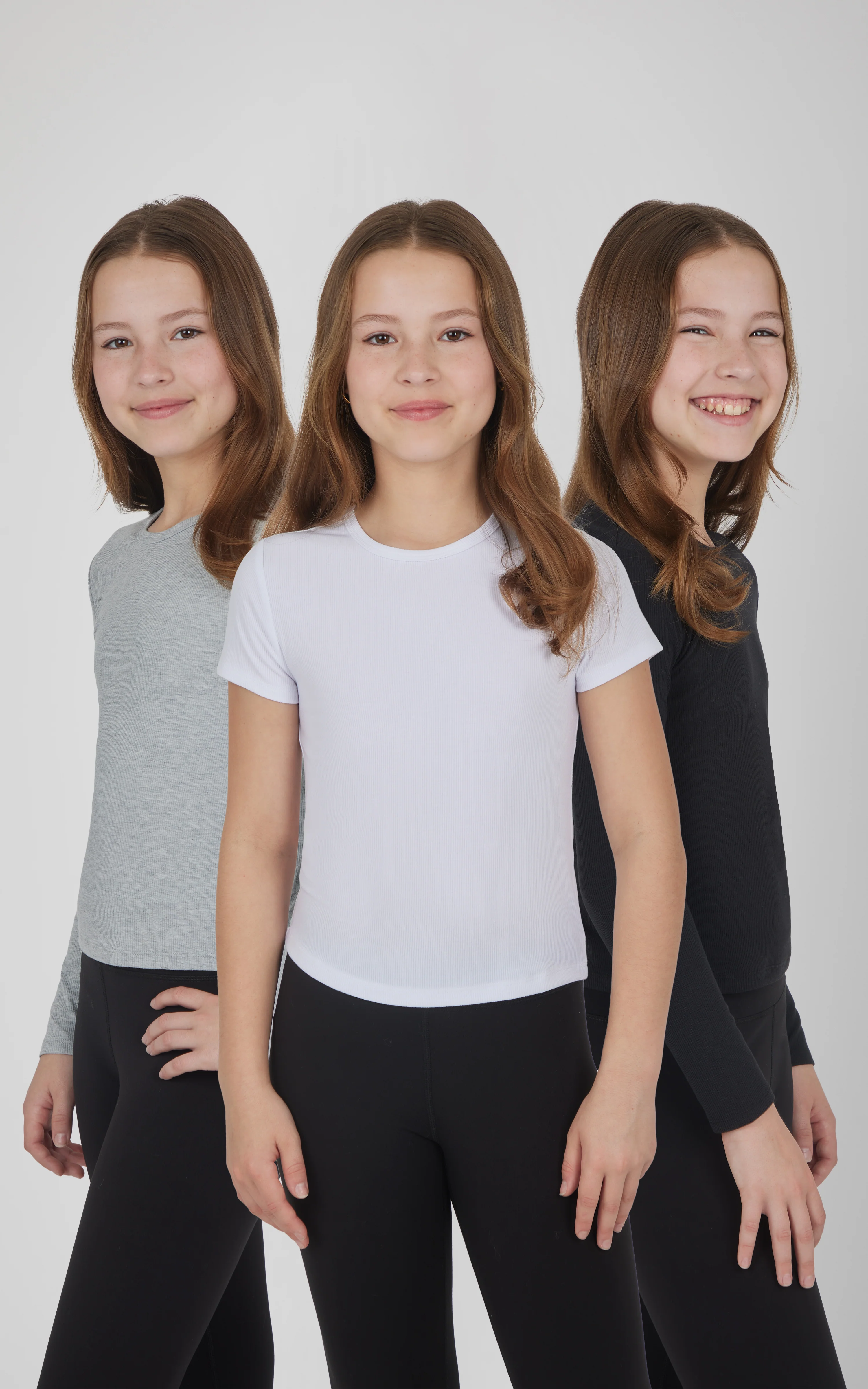 Girls 3 PK Ribbed Crew Neck Short Sleeve Shirt + Ribbed Crew Neck Long Sleeve Shirt - Image 8