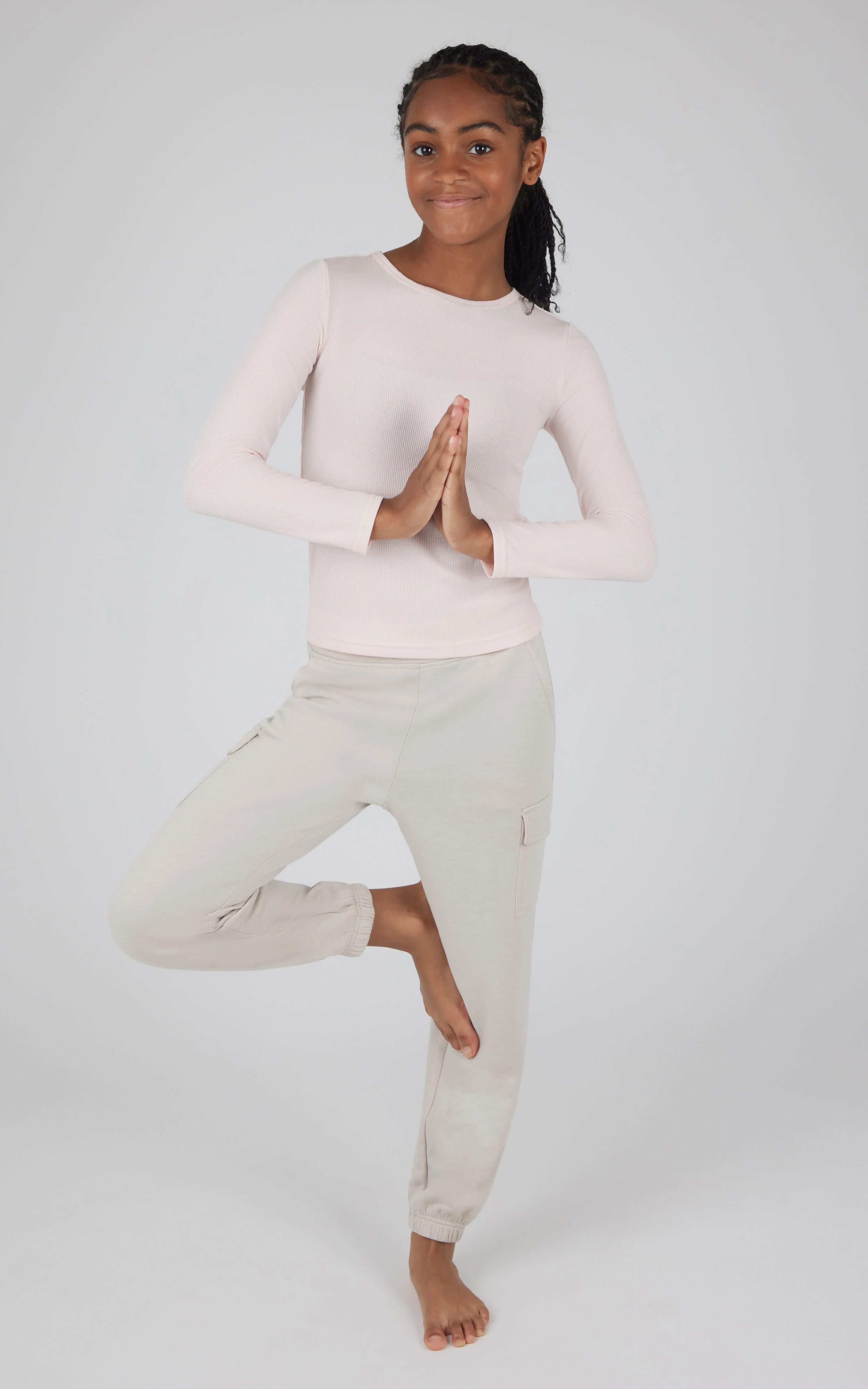 Girls 2 pc Set Heavenly Rib Long Sleeve Crew and Cargo Pocket Legging