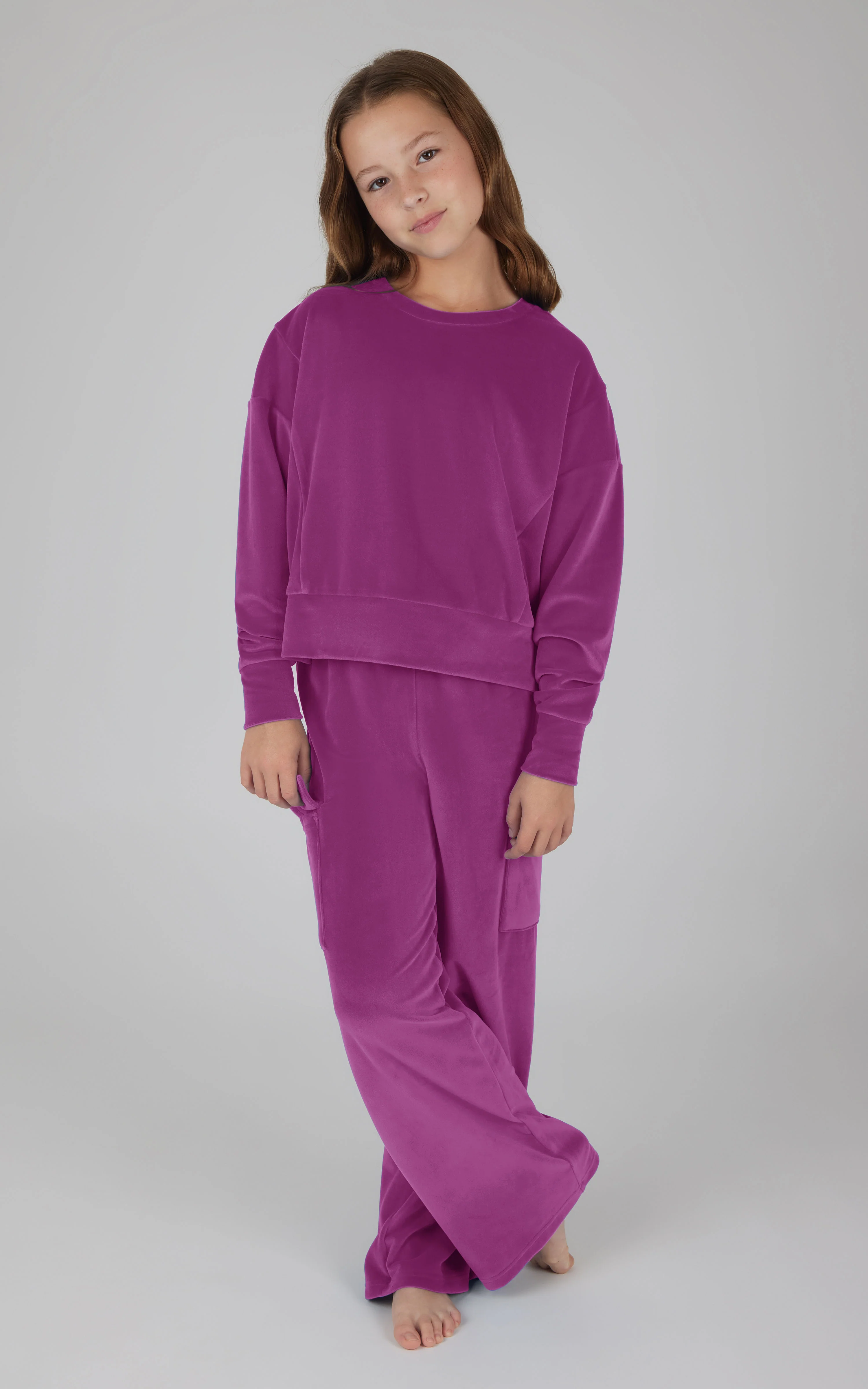 Girls Velour Crew Pullover With Cargo Pocket Pant - Image 5