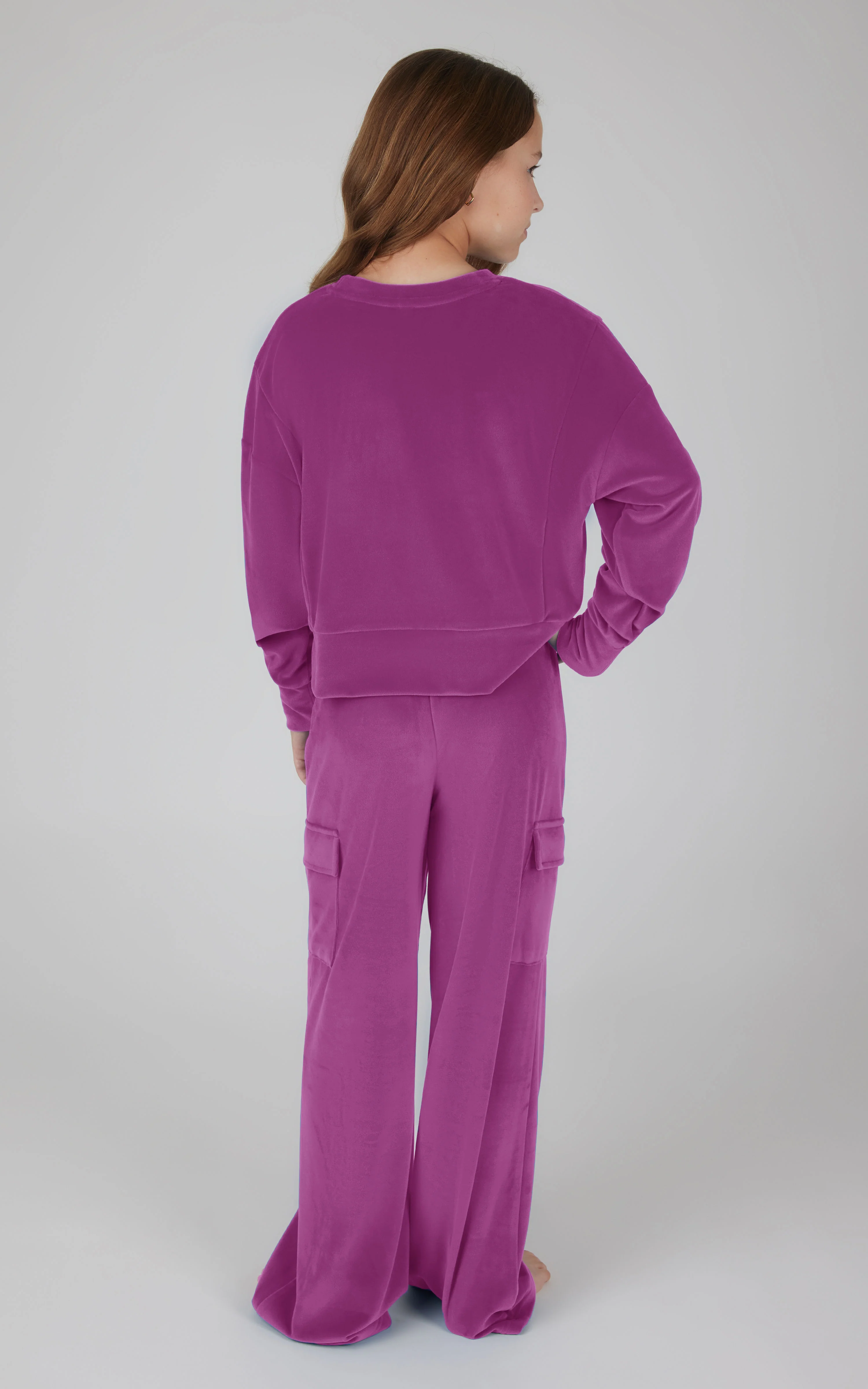 Girls Velour Crew Pullover With Cargo Pocket Pant - Image 7