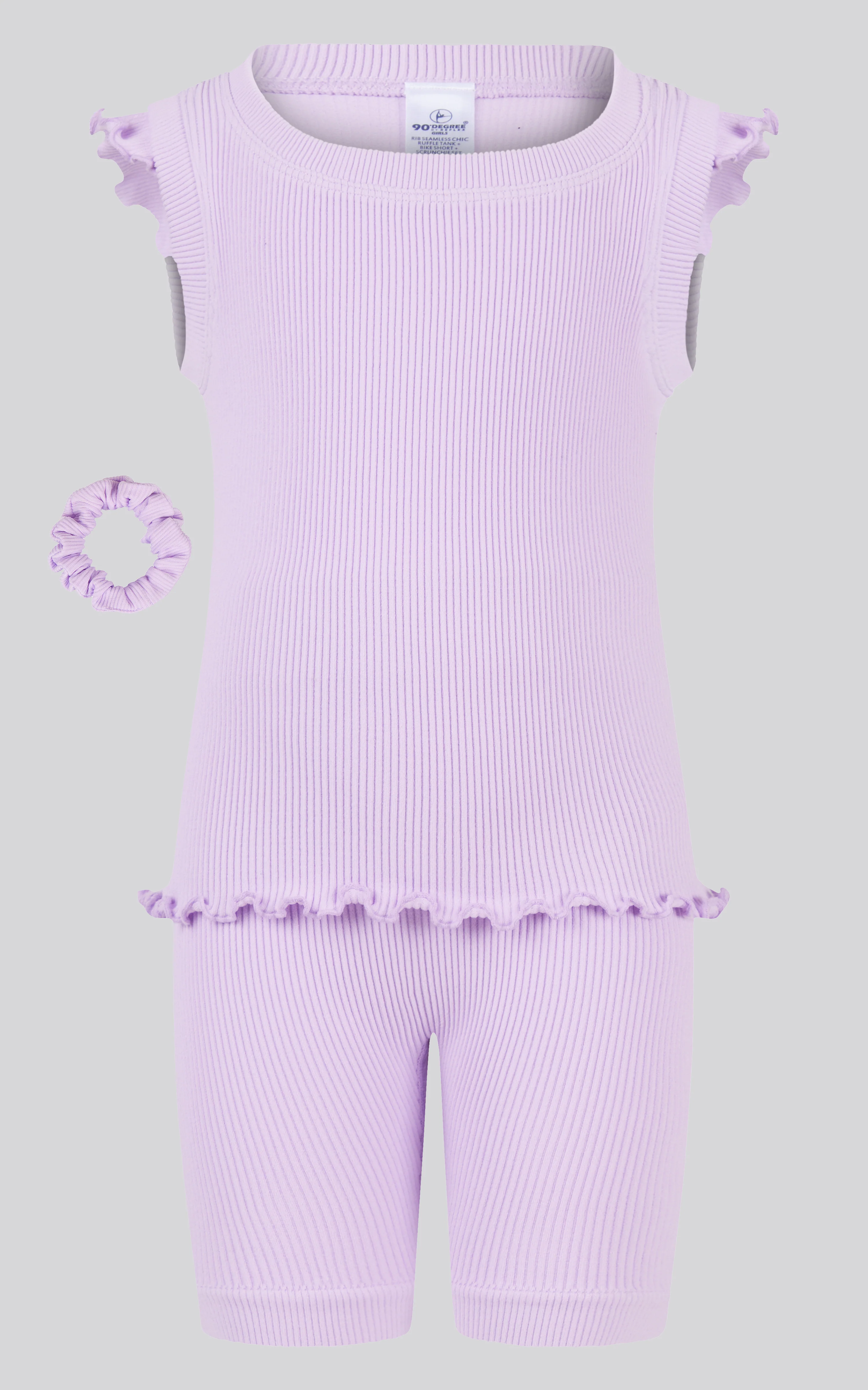 4-6X 3PC Ruffle Tank + Biker Short + Scrunchie Set - Image 7