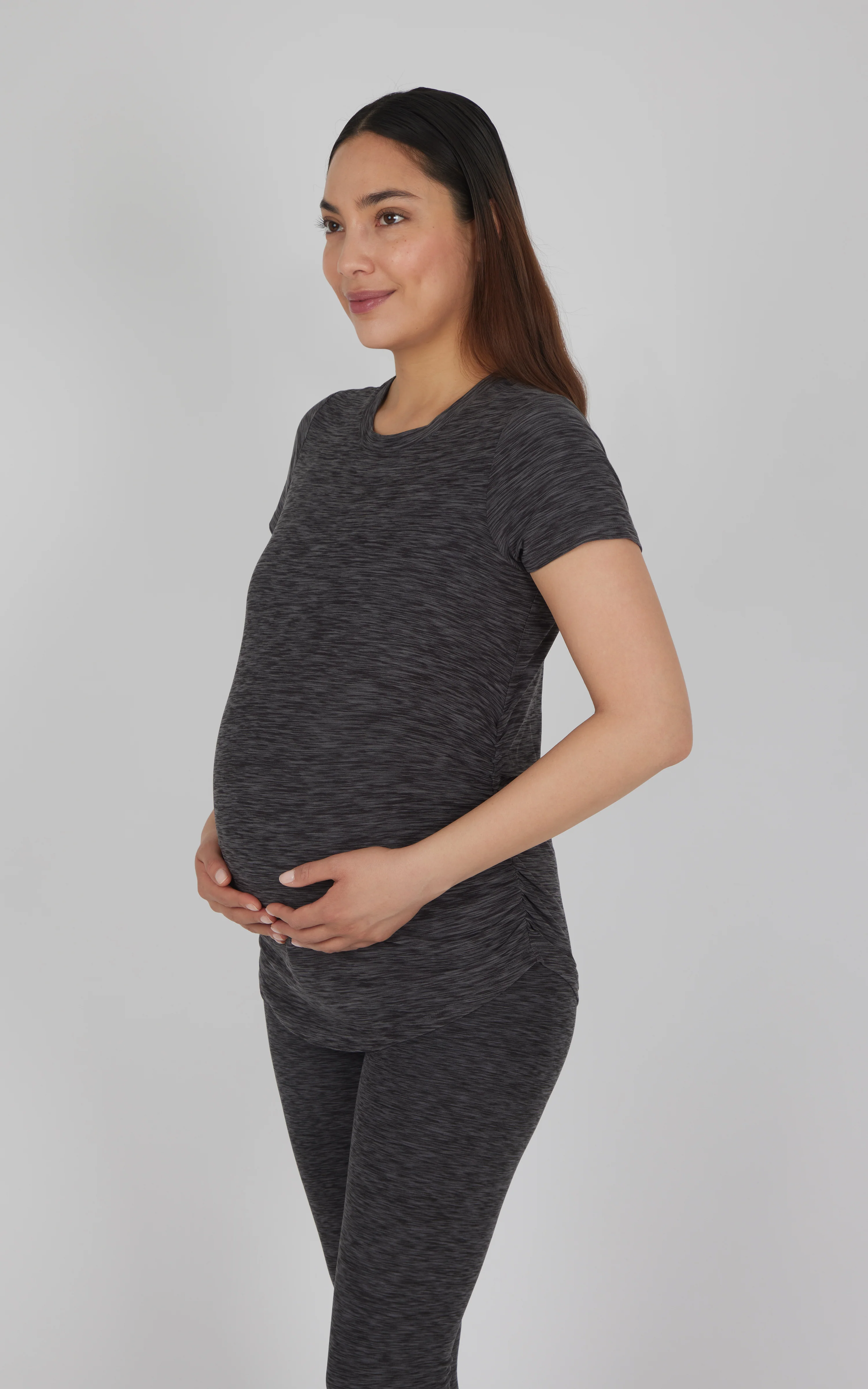 Maternity Heathered Short Sleeve Crew Neck Top - Image 8