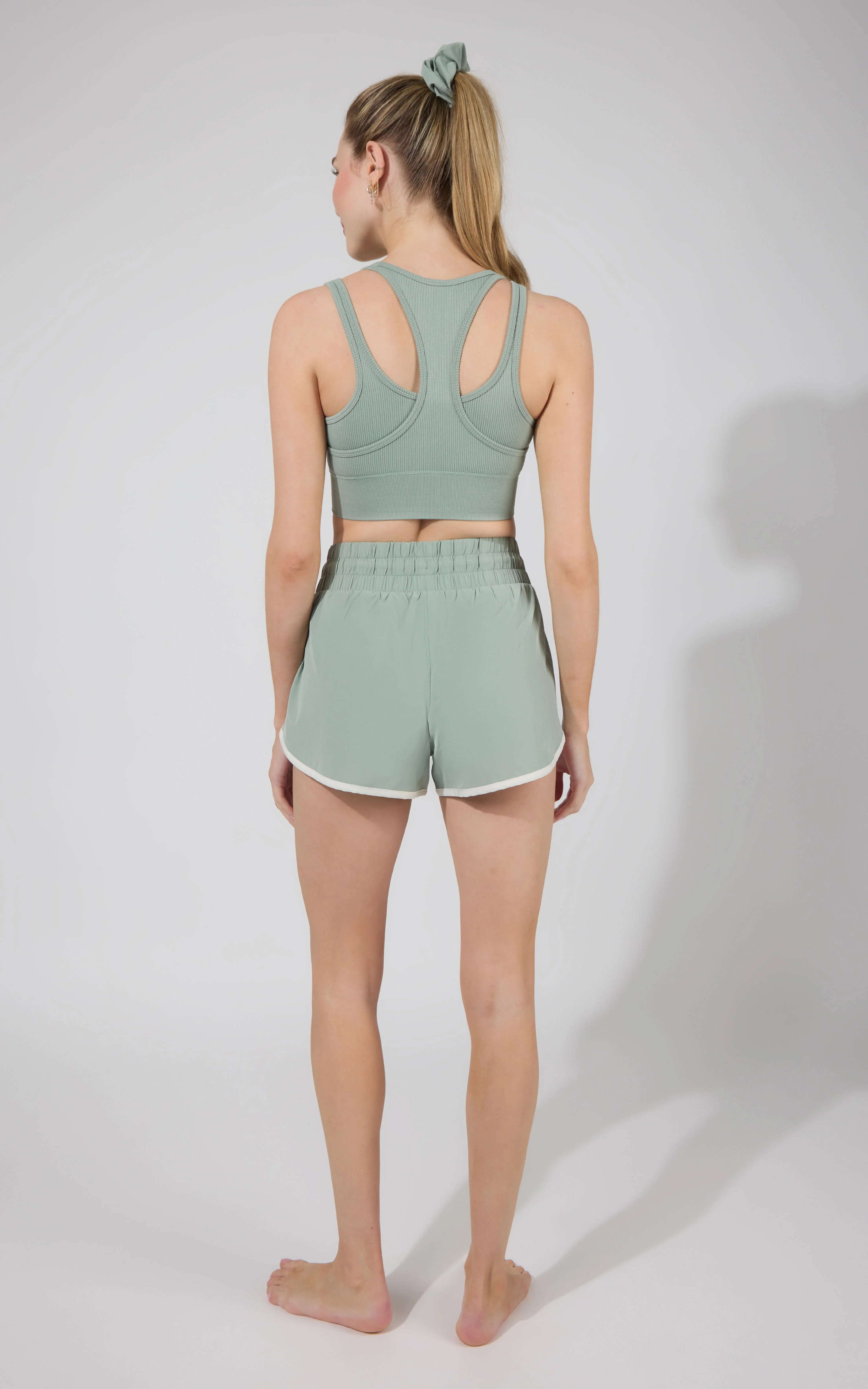 Seamless  Double Layer Bra & Running Short w Scrunchie - Image 13