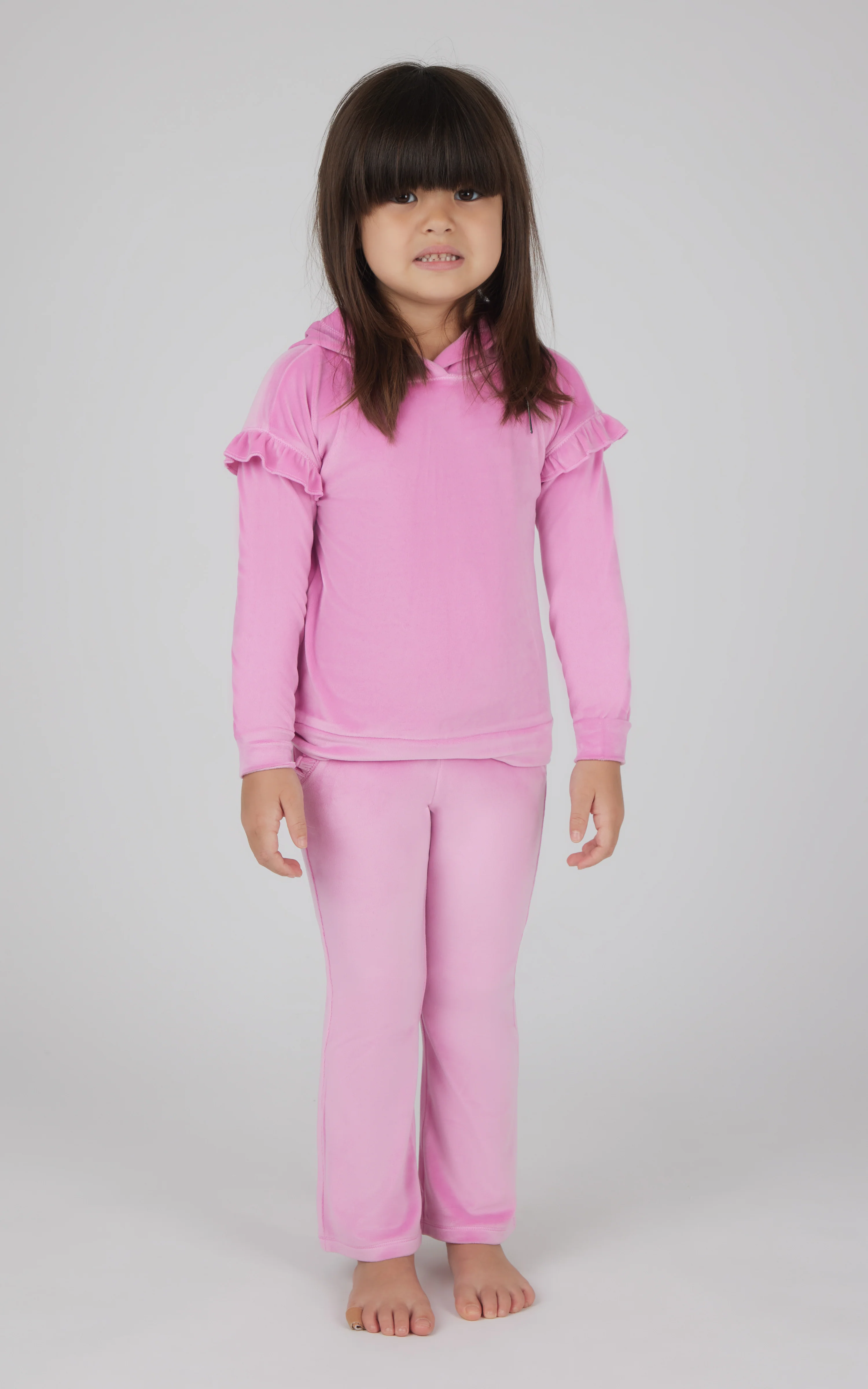 Toddler Girls 2 PC Velour Ruffle Hoodie and Flare Leg Pant Set - Image 4