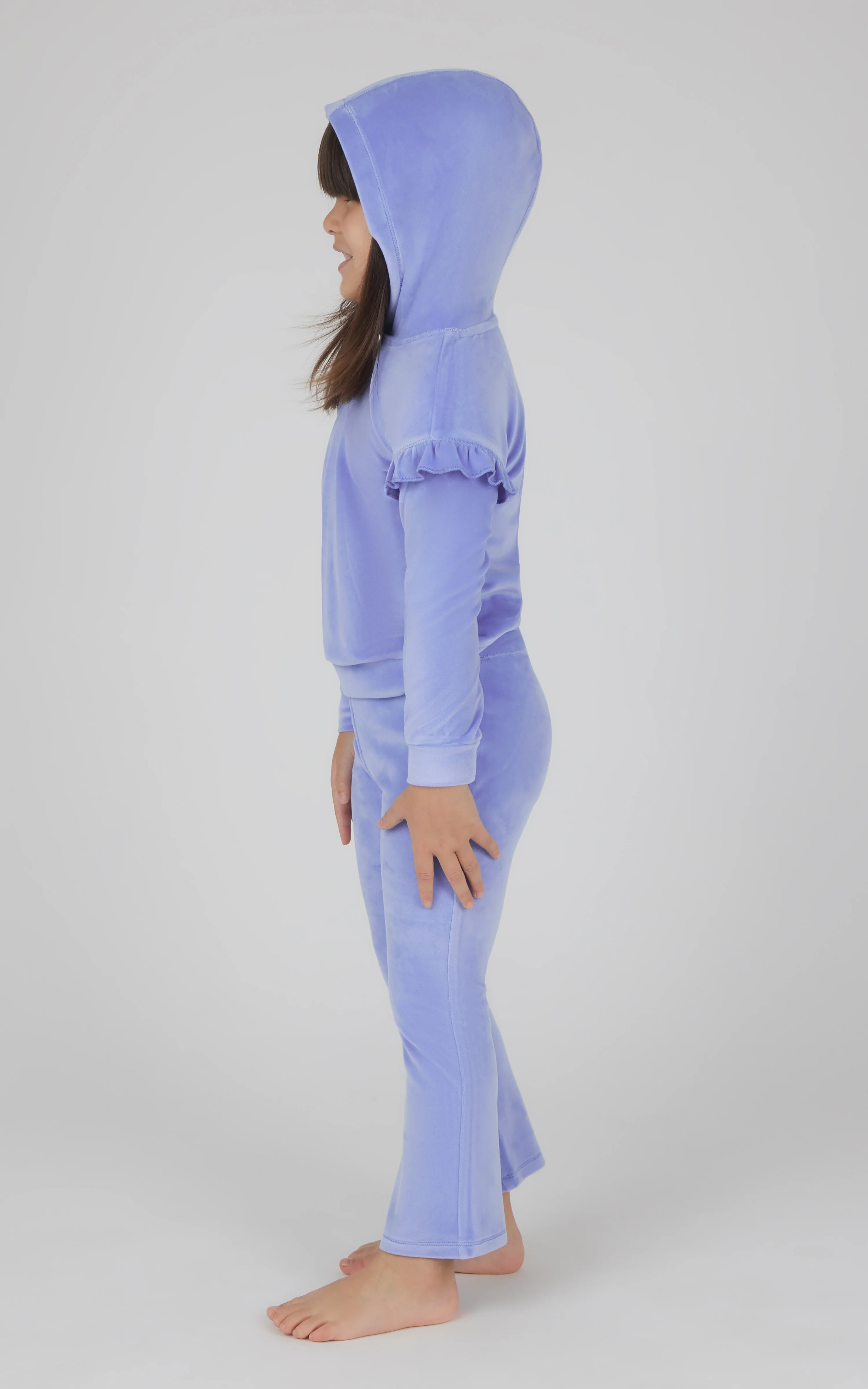 Toddler Girls 2 PC Velour Ruffle Hoodie and Flare Leg Pant Set - Image 7