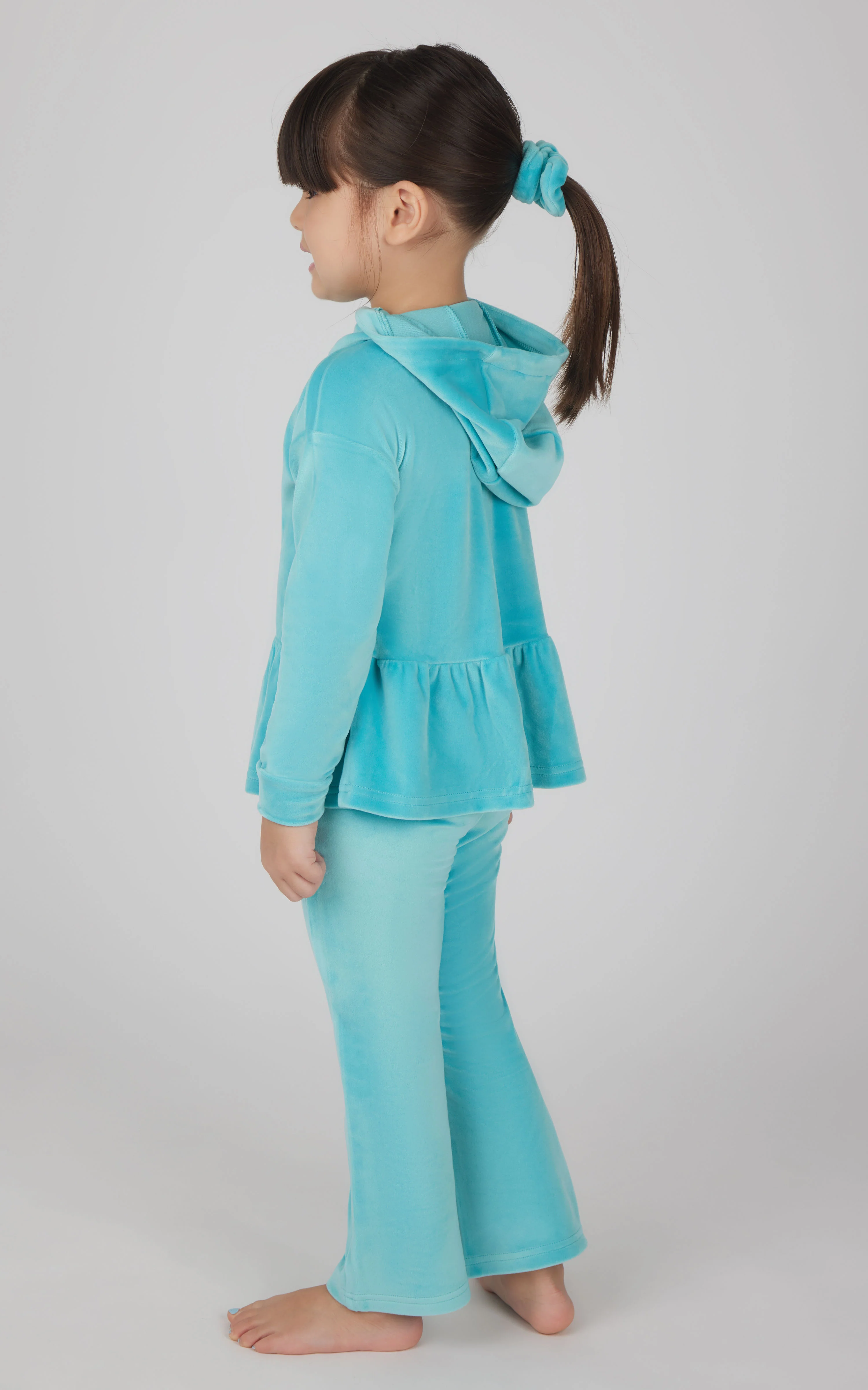 Toddler Girls Velour Hoodie Jacket & Flare Pant & Scrunchie Set - Image 5