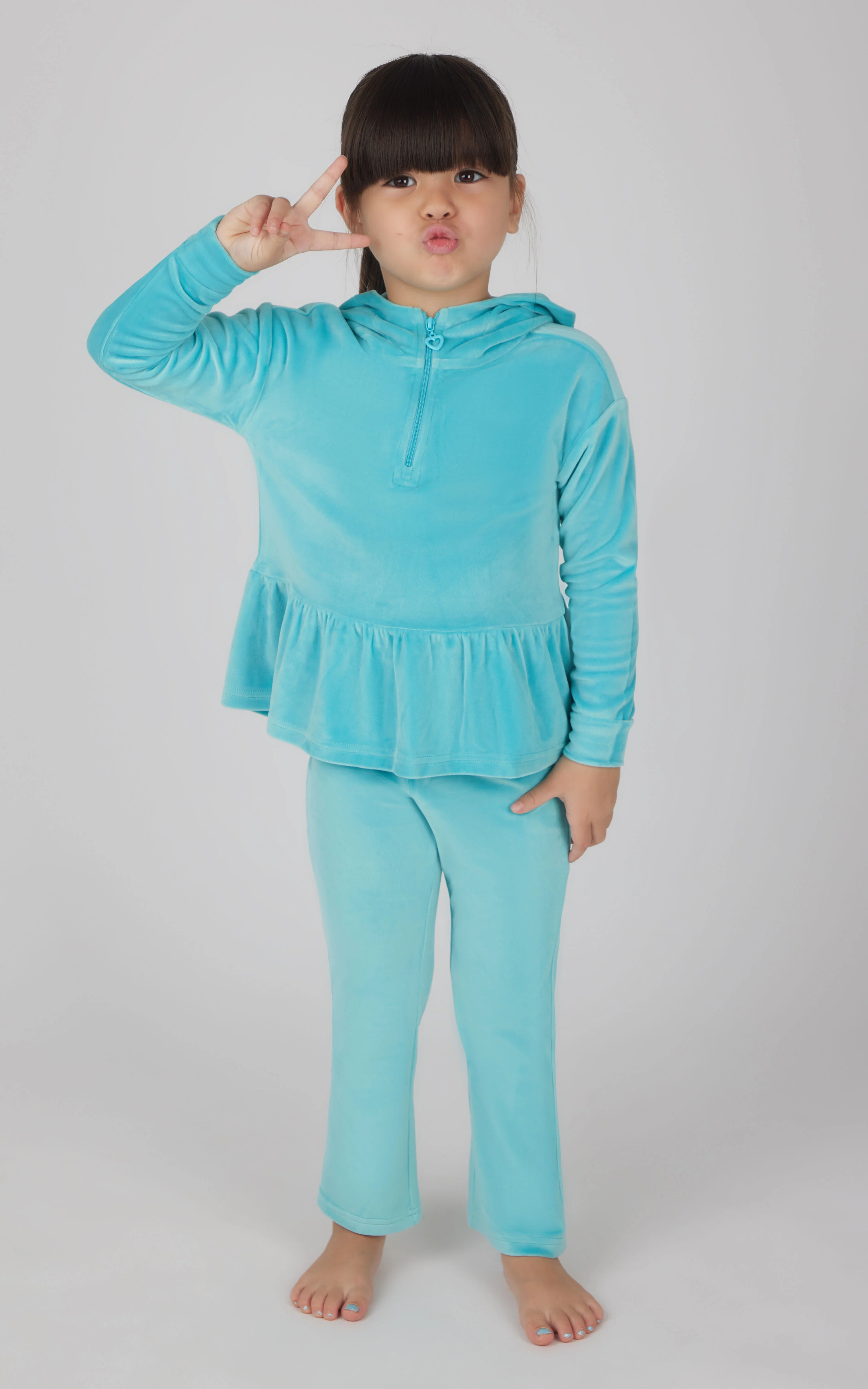 Toddler Girls Velour Hoodie Jacket & Flare Pant & Scrunchie Set - Image 6