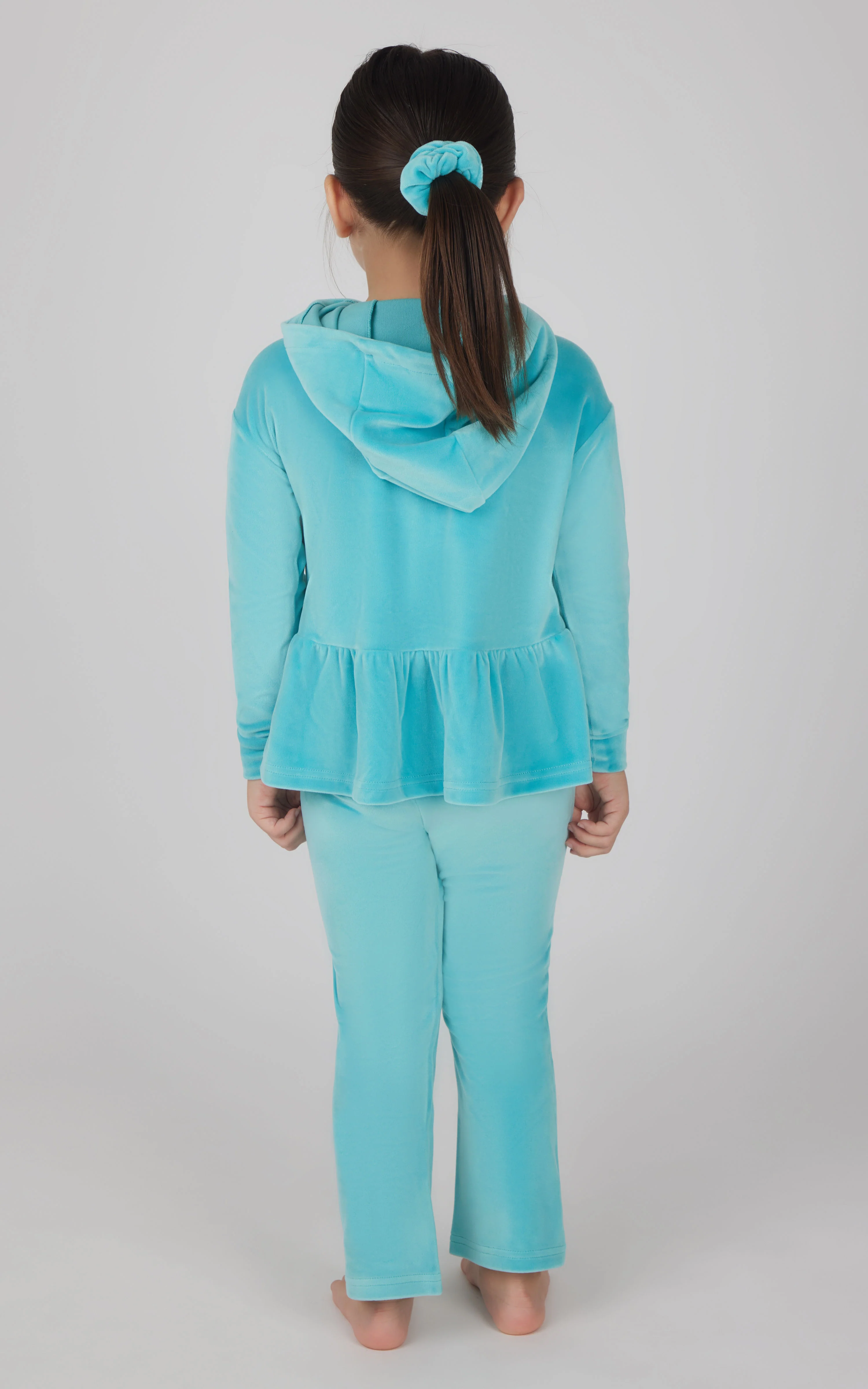 Toddler Girls Velour Hoodie Jacket & Flare Pant & Scrunchie Set - Image 7